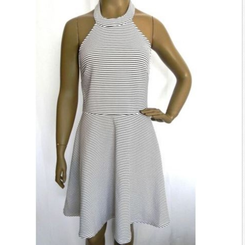 Halter Dress White Black Pink Stripped Juniors M